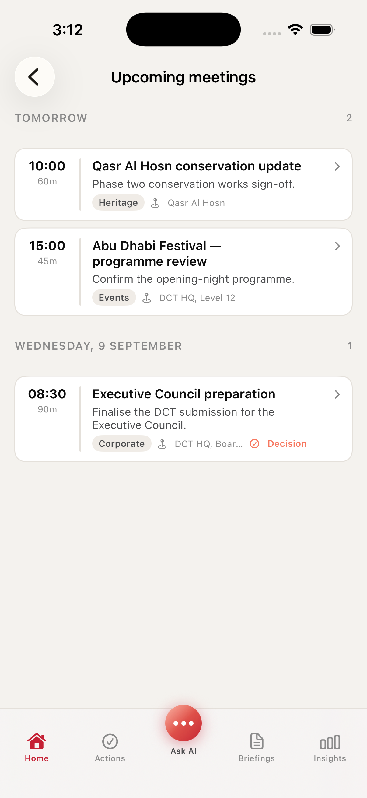 Upcoming meetings